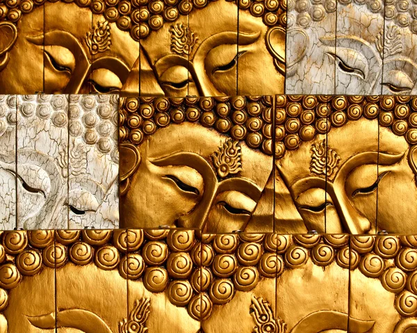 Style thaï traditionnel Bouddhas Seigneur visage sculpture sur bois — Photo