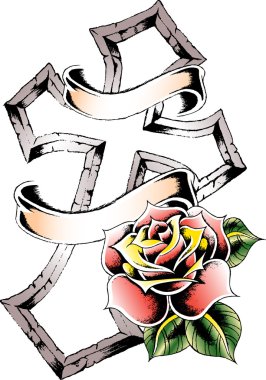 Cross with rose emblem clipart