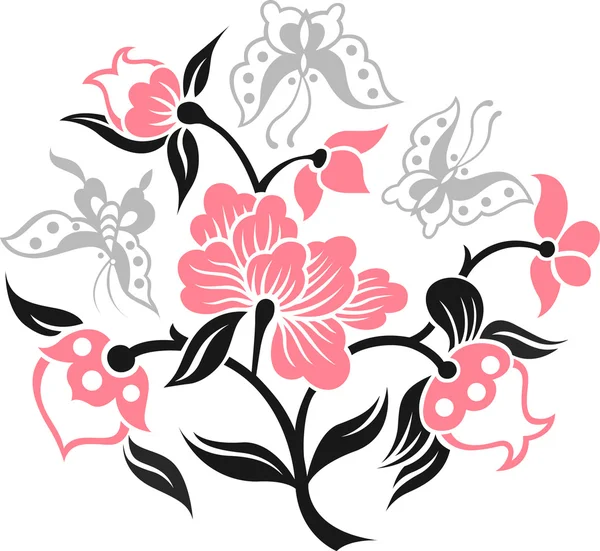 Mariposa de lujo y elegante crisantemo — Vector de stock