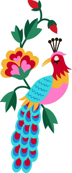 Paon avec emblème de fleur — Image vectorielle