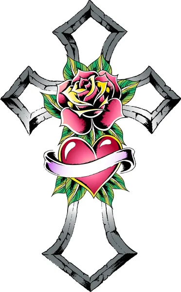 Cross with rose emblem — Stock Vector