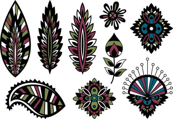 Diseño colorido de flores y hojas — Vector de stock
