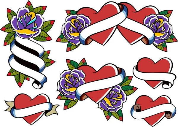 Rosa y tatuaje de corazón — Vector de stock