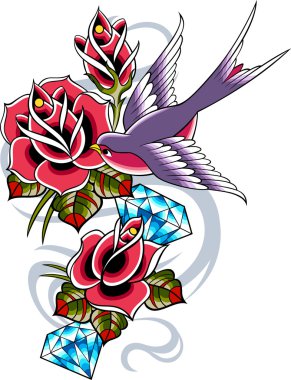 Bird with rose flower clipart