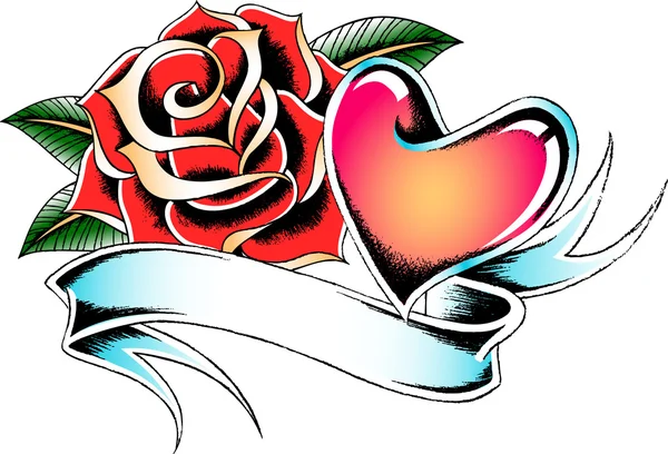 Τριαντάφυλλο και καρδιά διακοσμητικό banner — Διανυσματικό Αρχείο