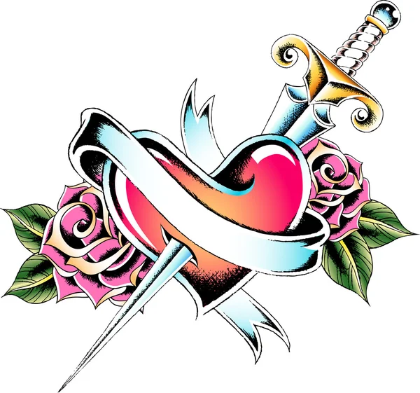 Sword heart tattoo — Stock Vector