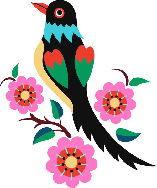 Flor ramo e design de pássaro — Vetor de Stock