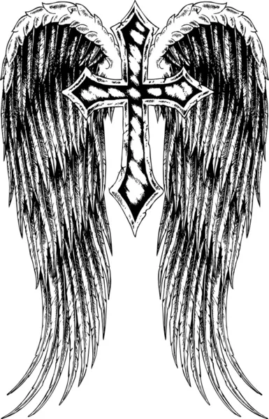 Cross and wing tattoo — Stok Vektör