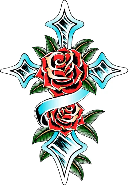 Croix avec décoration rose — Image vectorielle