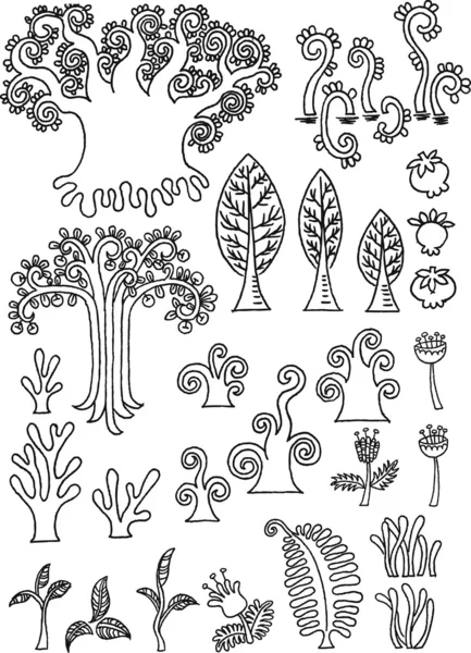 Ağaç ve çiçek doodle — Stok Vektör