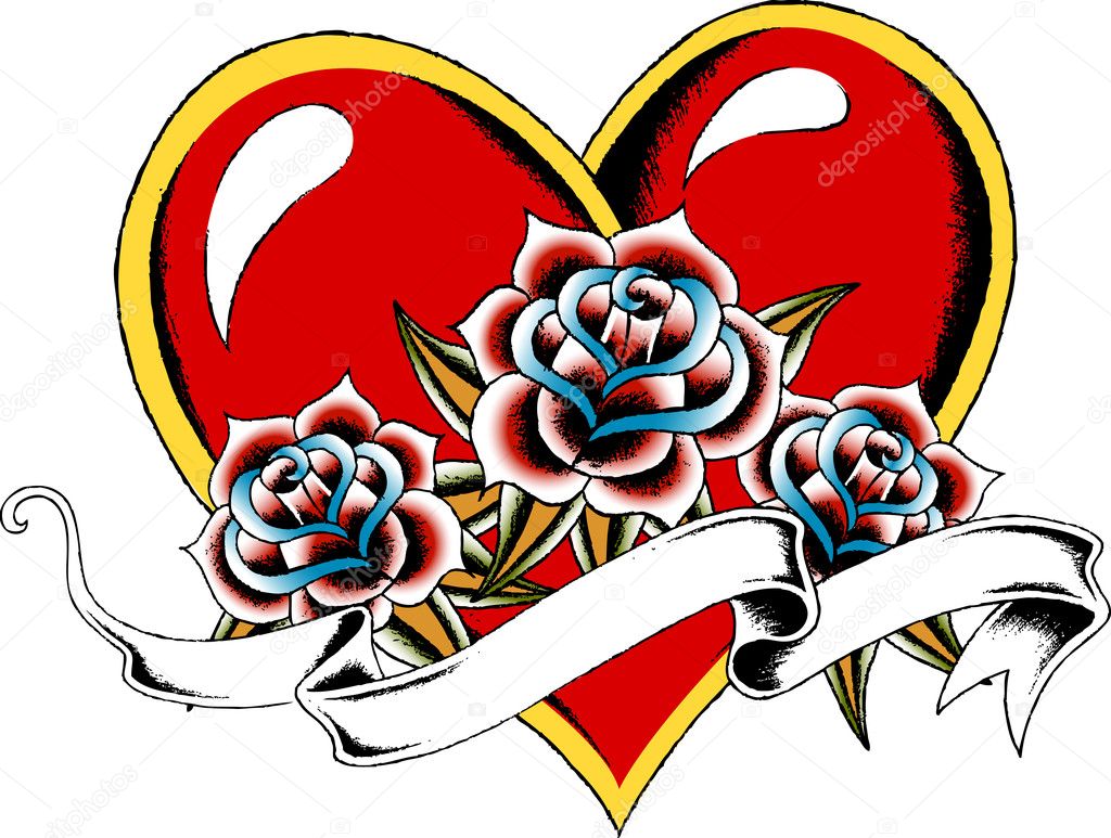 Heart and rose emblem