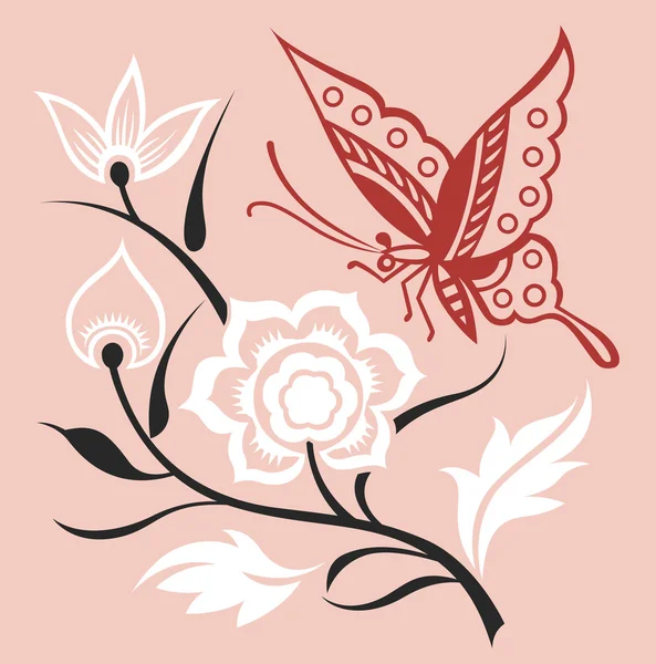 Luxusní motýl a stylová chryzantéma — Stockový vektor