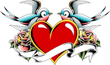 Swallow heart ribbon banner clipart