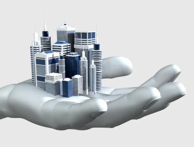 Skyscraper City In The Palm Of A Hand clipart