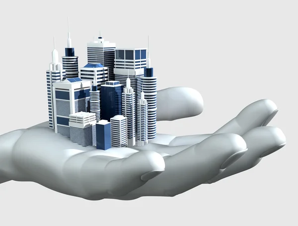 stock image Skyscraper City In The Palm Of A Hand