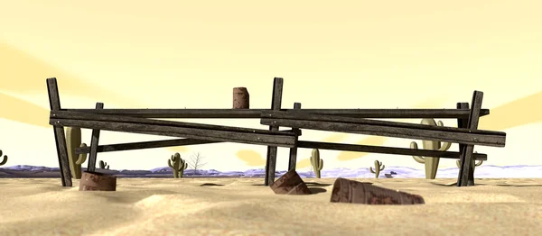 Cartoon Desert With Broken Down Fence — Stock Photo, Image