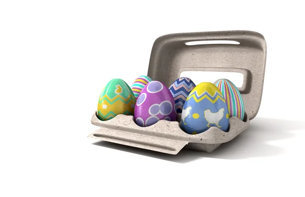 Huevos de Pascua en un cartón de huevo — Foto de Stock