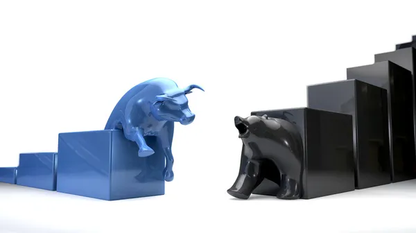 Bull & Bear Econonomic Trends Converge — Fotografie, imagine de stoc