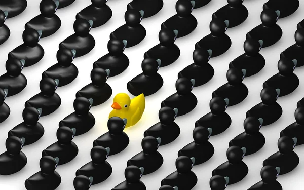 Rubber Duck Against The Flow Grid — Stock Photo, Image