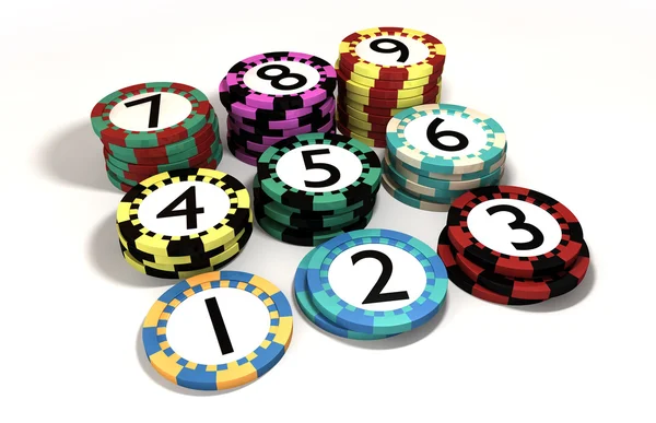 Casino fiches in hoeveelheid volgorde gestapeld — Stockfoto