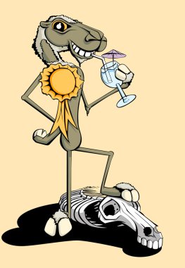 Proud Winning Camel Perched on a Skeleton clipart