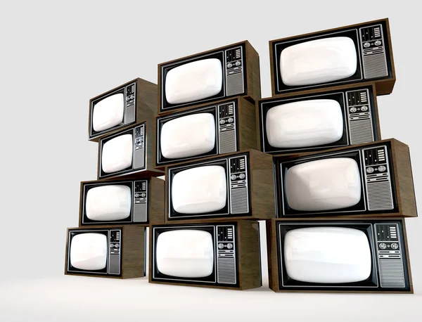 Muur van vintage televisies — Stockfoto