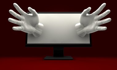 Hands Reaching out of computer monitor clipart