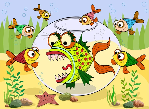 Strašidelné ryby v akváriu — Stockový vektor