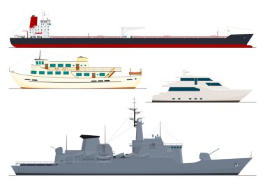 Four isolated ships clipart