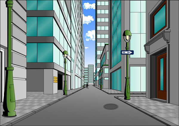 Street in the city center, summer day full of sunshine