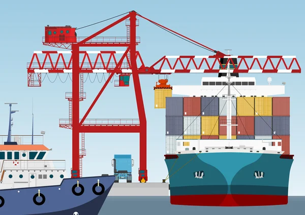 Containerfartyg i hamn — Stock vektor