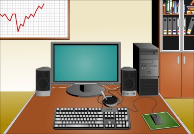 Office with computer equipment clipart