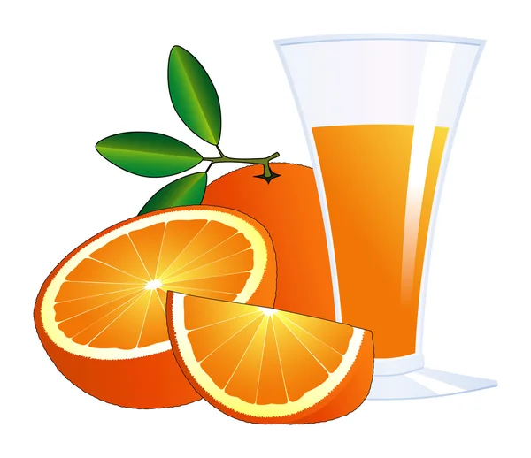 Pomarańcze i szklanką soku — Wektor stockowy