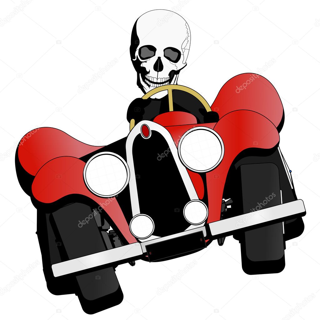 Skeleton driving the car