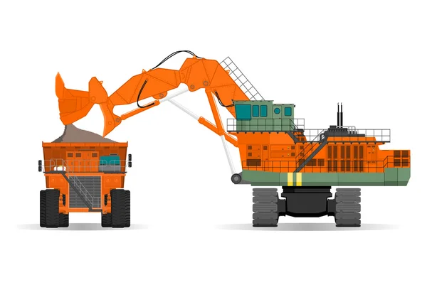 Safet y excavadora gigante carro de descarga en una superficie de mina — Stockvector
