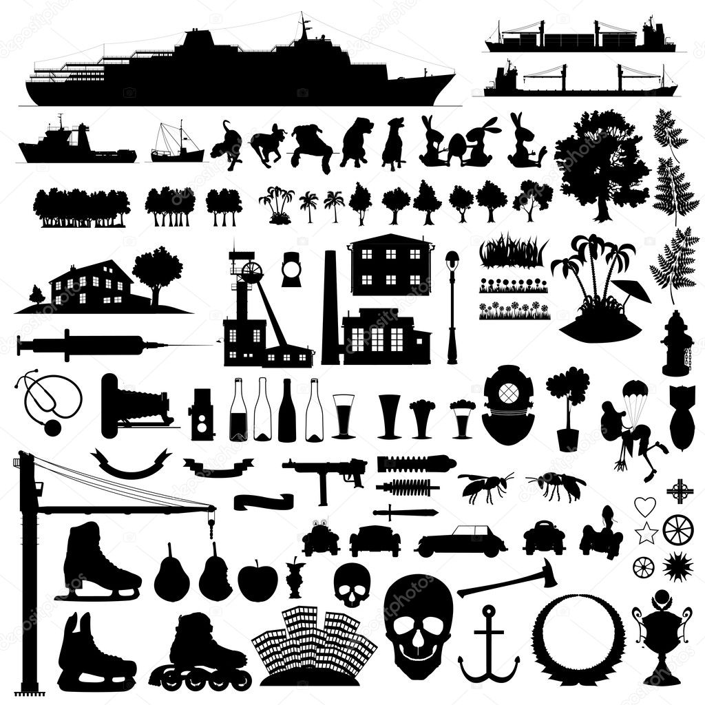 Mixture ninety vector silhouettes