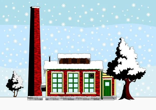 冬の風景の中の小さな工場 — ストックベクタ
