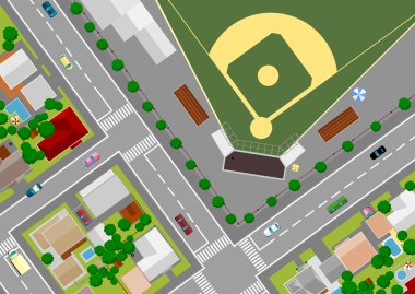 Baseball field on the outskirts of clipart