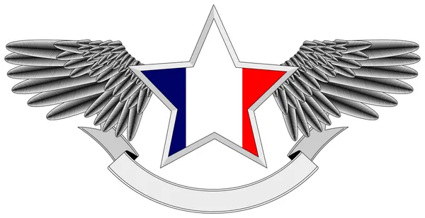 Fransız bayrağı ile kanatlı yıldız — Stok Vektör