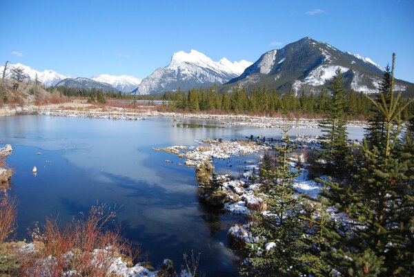 Mount Rundle in the Rockies from Vermillion Lakes
