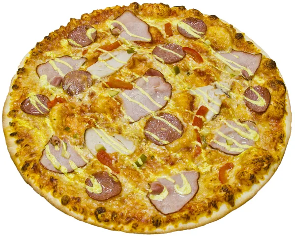 Salami pizza with ham — Stock Photo, Image