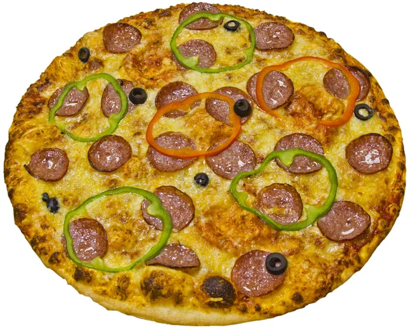 Pizza z salami — Zdjęcie stockowe