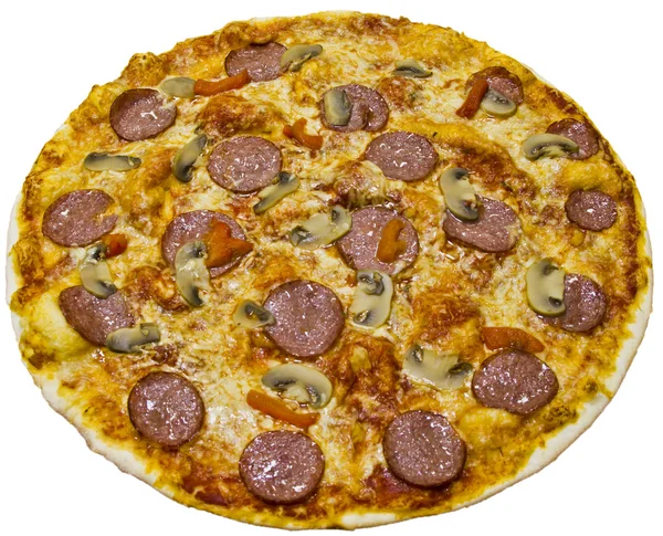 Salami pizza with mushrooms — Stock Photo, Image