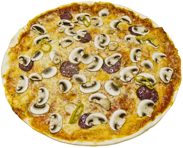 Mushroom pizza with salami — Stock Photo, Image