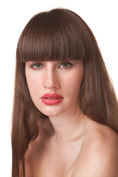 관능적인 갈색 머리 여자 초상화 비키니 포즈 — 스톡 사진
