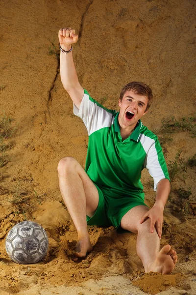 Fútbol o jugador de fútbol gritando gol — Foto de Stock