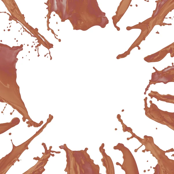 Chocolate splash creating a frame isolated on white background — Stock Photo, Image