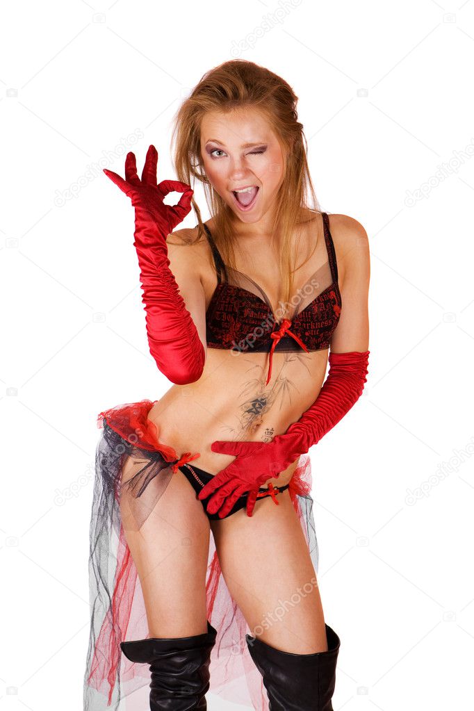 Young cute blond cabaret dancer isolated