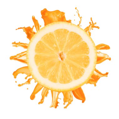portakal suyu üzerinde beyaz backgrou izole limon splash dilimlenmiş