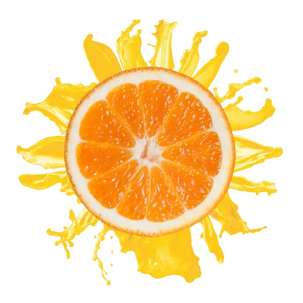 Sliced orange splash with juice isolated on white background — Stock Photo, Image